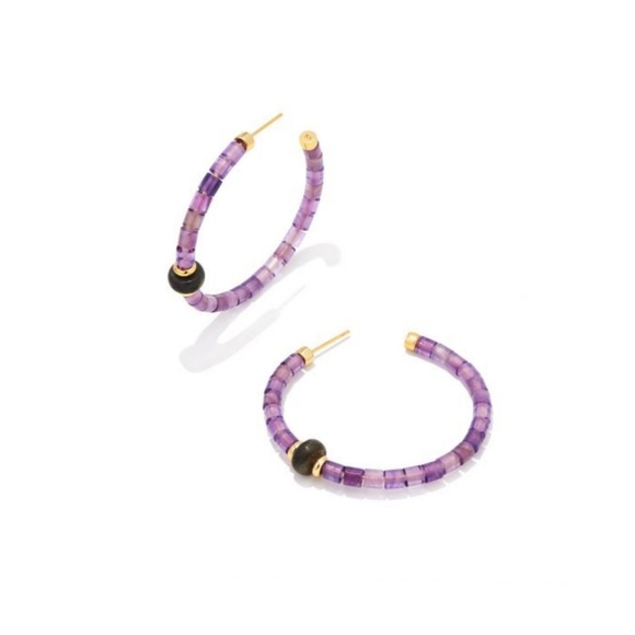 Kendra Scott Insley Genuine Amethyst Beaded Open Hoop Earrings - Picture 10 of 10